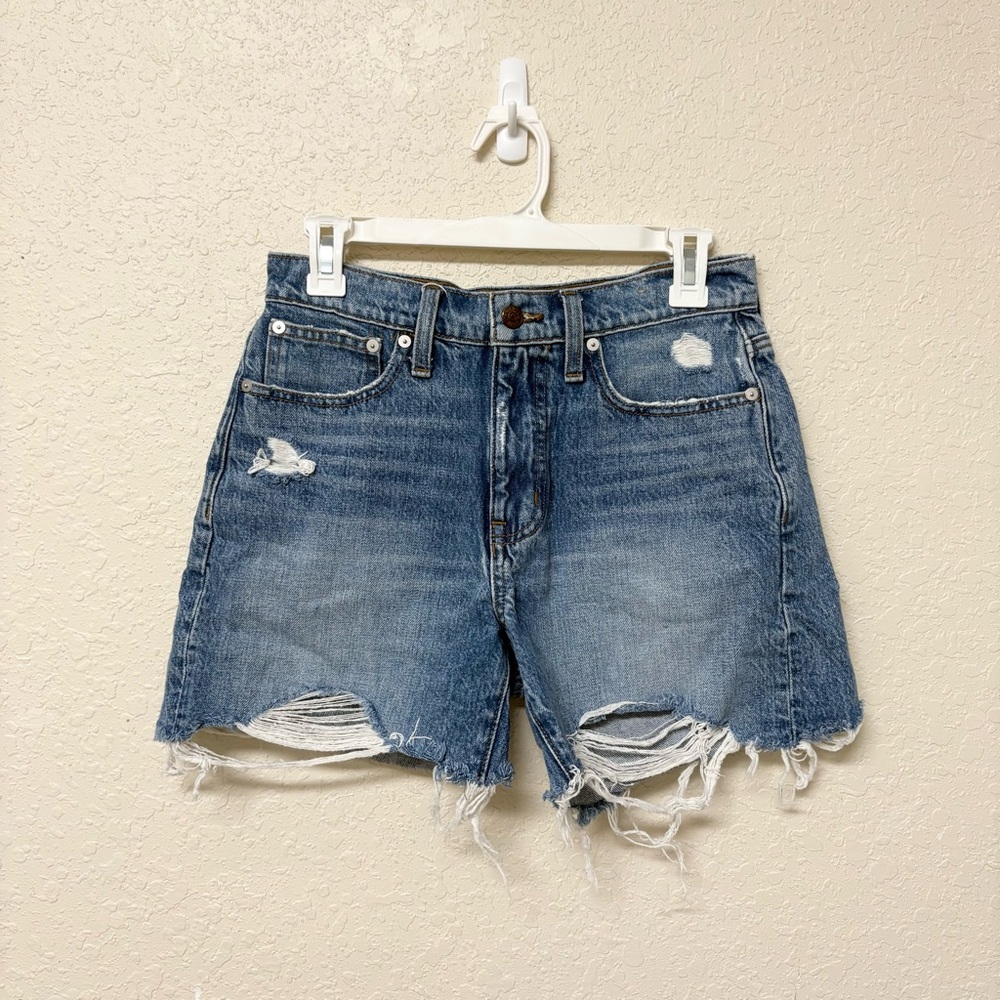 Madewell Denim Shorts Womens Relaxed Mid Length Medium Wash Size 25 Distressed